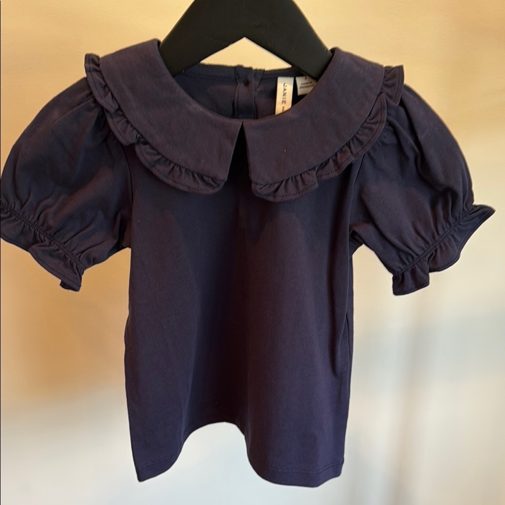 Janie and Jack girls size 4 Kids navy Ruffle Collar Shirt